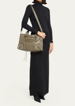 BalenciagaLe City Medium Crinkled Leather Top-Handle Bag
