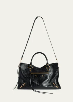 BalenciagaLe City Medium Croc-Embossed Leather Top-Handle Bag