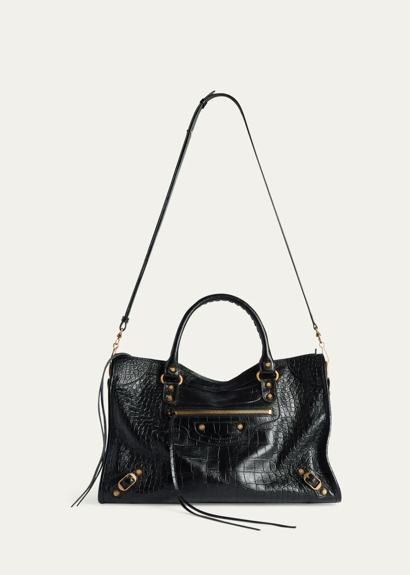 BalenciagaLe City Medium Croc-Embossed Leather Top-Handle Bag