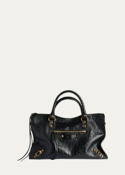 BalenciagaLe City Medium Croc-Embossed Leather Top-Handle Bag