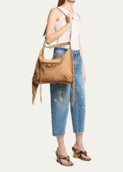 BalenciagaLe City Medium Fringed Suede Hobo Bag