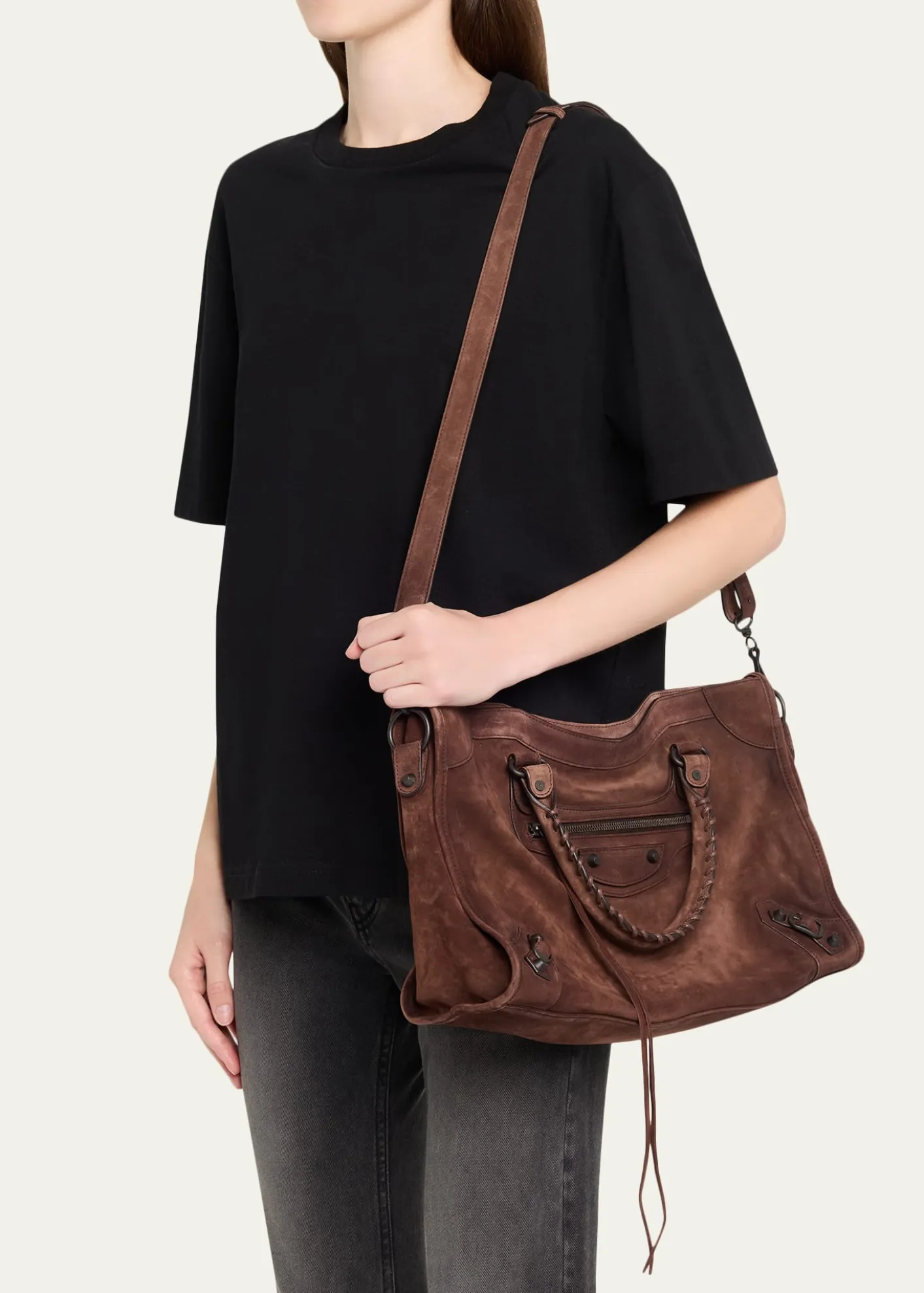 BalenciagaLe City Medium Suede Shoulder Bag
