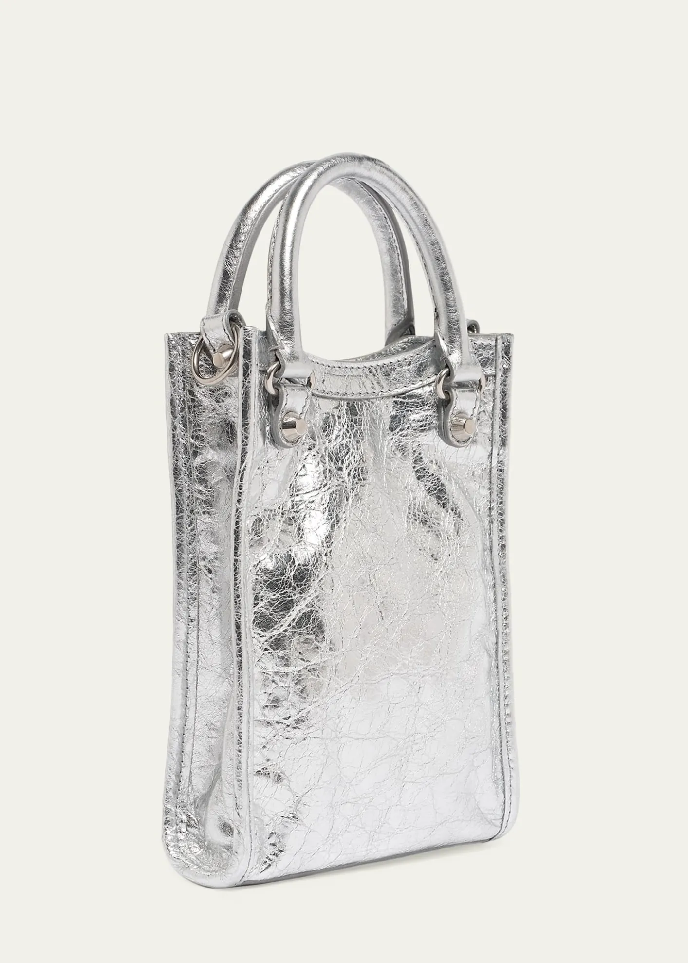 BalenciagaLe City Metallic Leather Tote Phone Holder