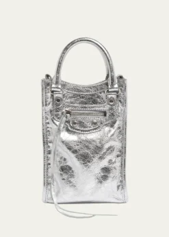 BalenciagaLe City Metallic Leather Tote Phone Holder