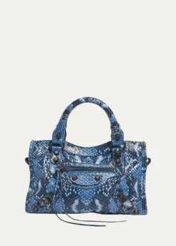 BalenciagaLe City Mini Python-Embossed Leather Top-Handle Bag