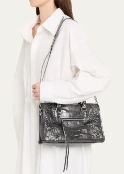 BalenciagaLe City Small Croc-Embossed Leather Top-Handle Bag