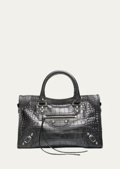 BalenciagaLe City Small Croc-Embossed Leather Top-Handle Bag