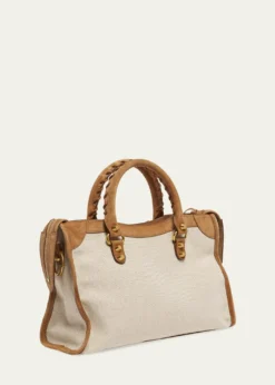 BalenciagaLe City Small Suede-Trim Canvas Tote Bag
