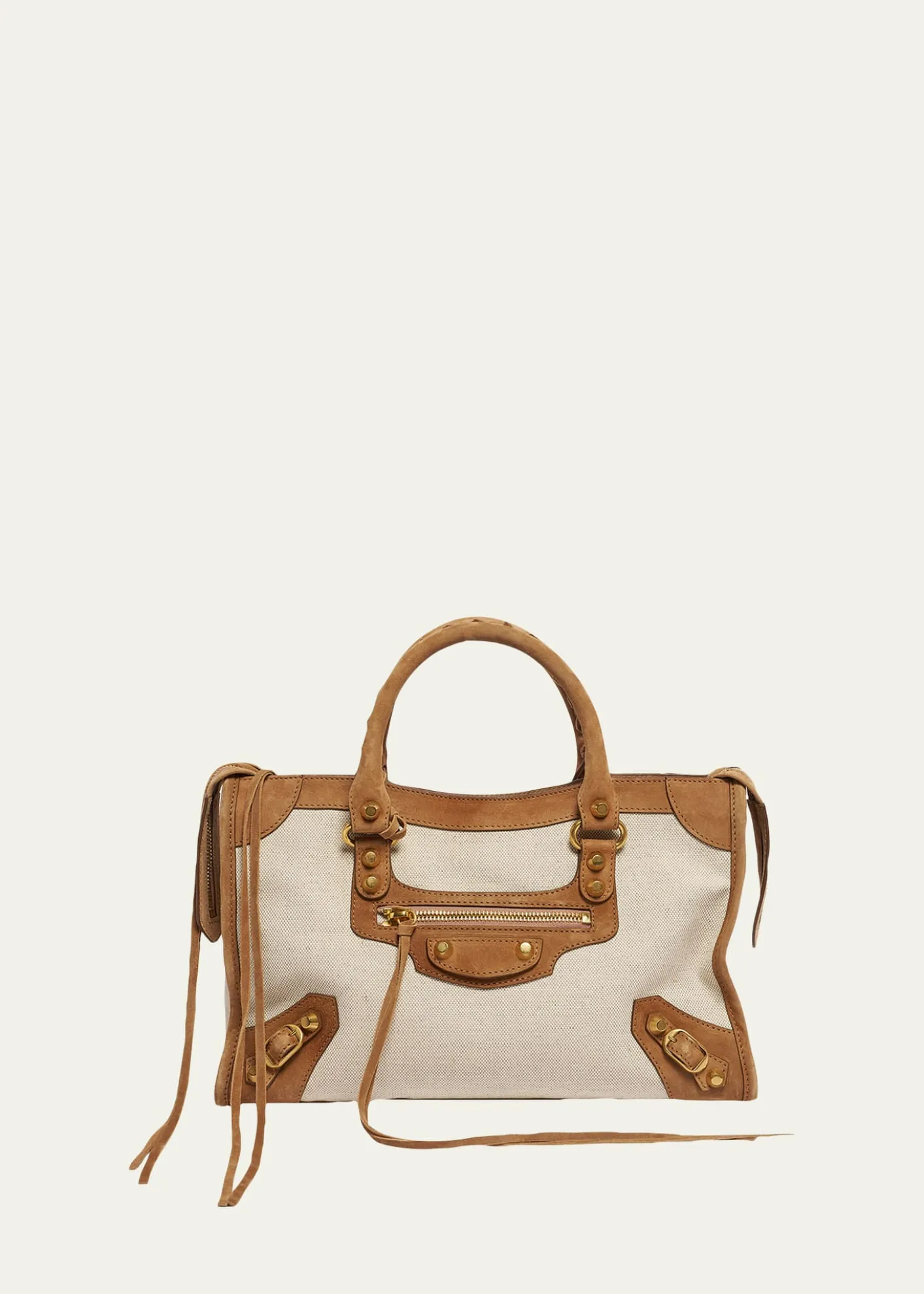 BalenciagaLe City Small Suede-Trim Canvas Tote Bag