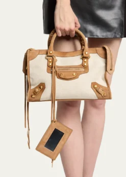 BalenciagaLe City Small Suede-Trim Canvas Tote Bag