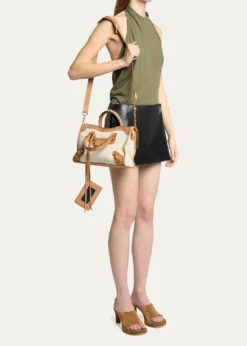 BalenciagaLe City Small Suede-Trim Canvas Tote Bag