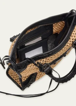 BalenciagaLe City Woven Leather-Trim Top-Handle Bag