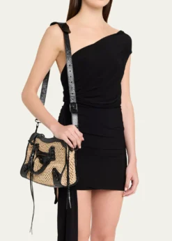 BalenciagaLe City Woven Leather-Trim Top-Handle Bag