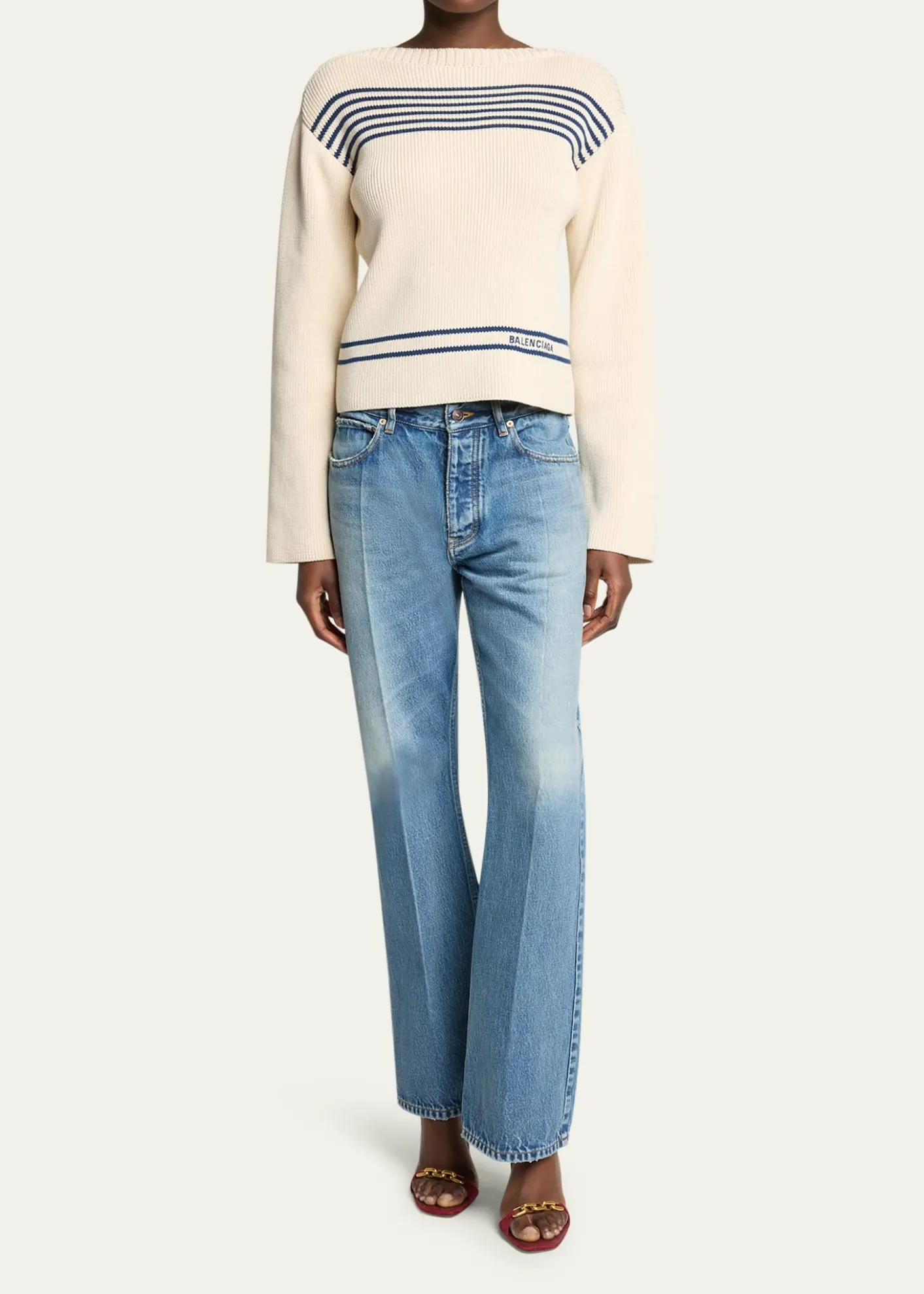 BalenciagaMariniere Striped Cotton Knit Boat-Neck Sweater