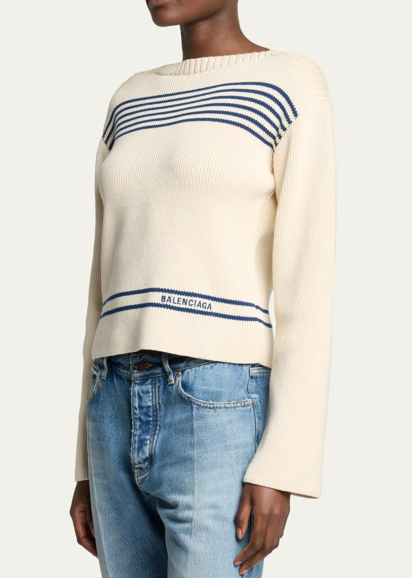 BalenciagaMariniere Striped Cotton Knit Boat-Neck Sweater