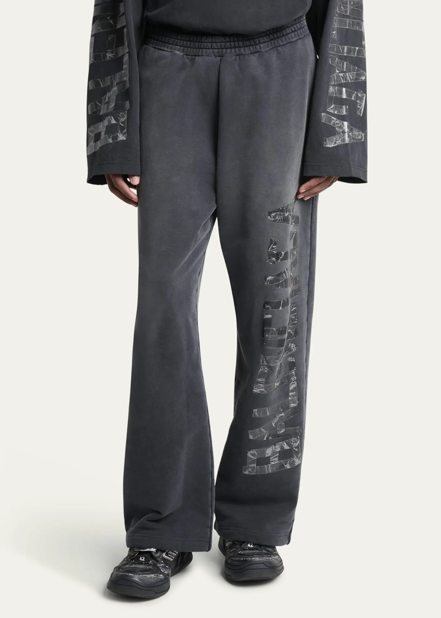 BalenciagaMen's Faded Terry Logo Tape Relaxed-Fit Sweatpants