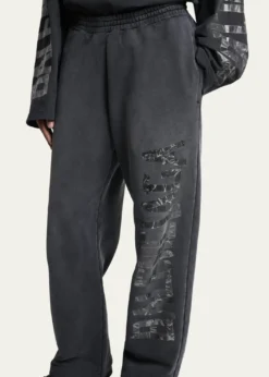 BalenciagaMen's Faded Terry Logo Tape Relaxed-Fit Sweatpants