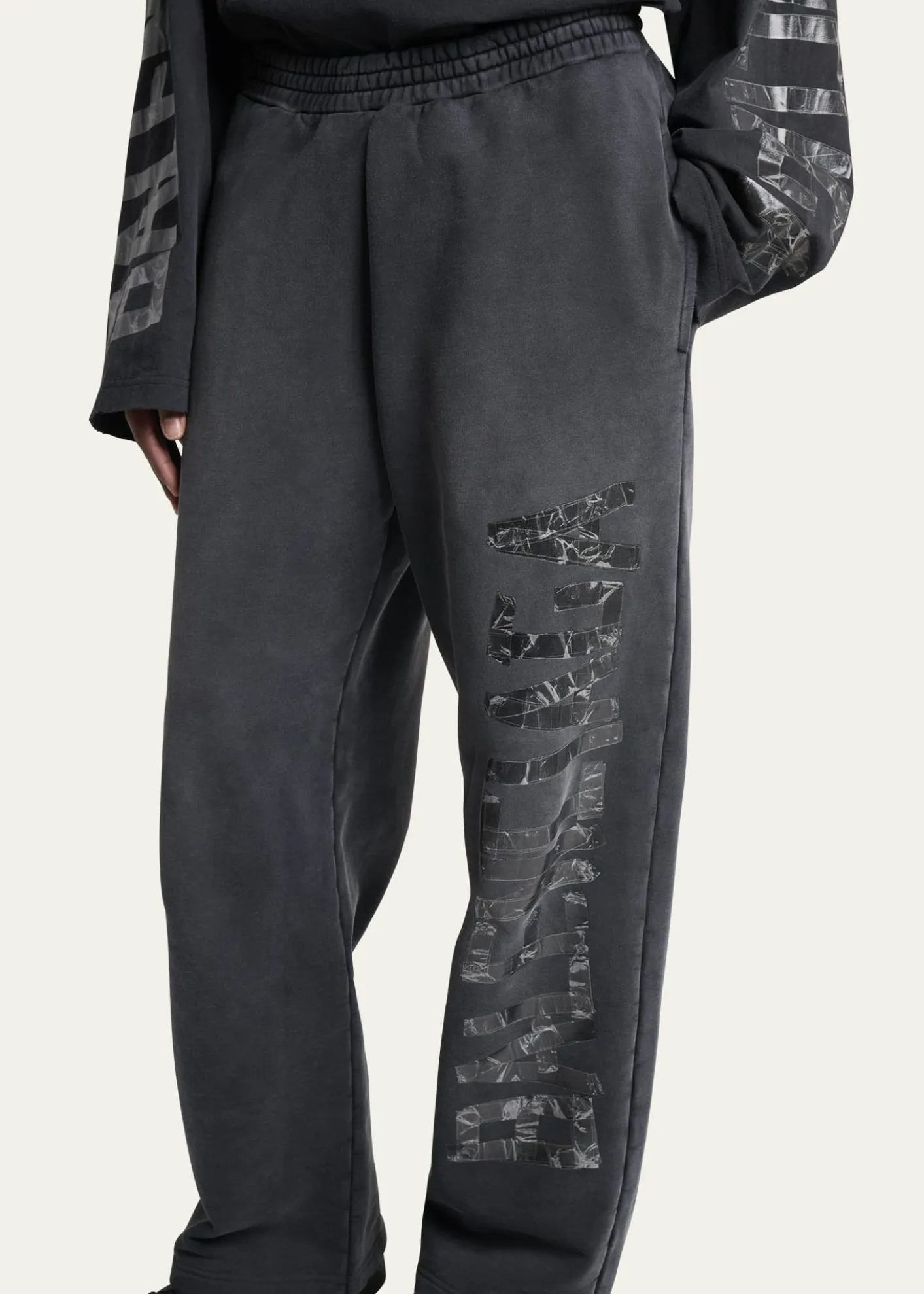 BalenciagaMen's Faded Terry Logo Tape Relaxed-Fit Sweatpants