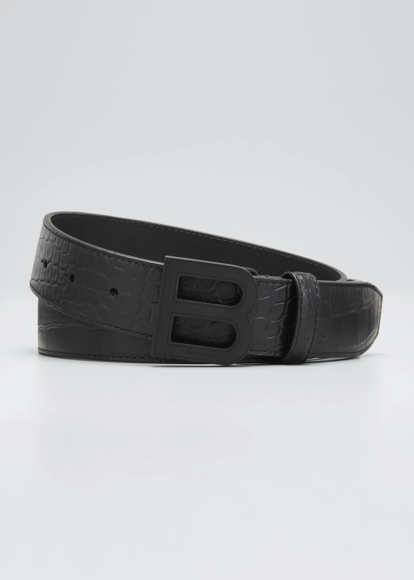 BalenciagaMen's Hourglass B-Logo Tonal Leather Belt