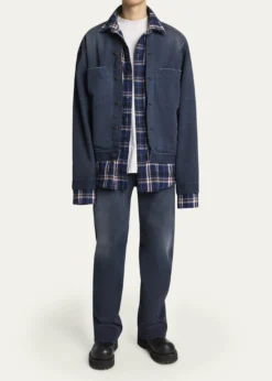 BalenciagaMen's Patched Denim Mixed-Media Shirt Jacket