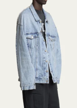 BalenciagaMen's Pieced Denim and Terry Trucker Jacket