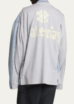 BalenciagaMen's Pieced Denim and Terry Trucker Jacket