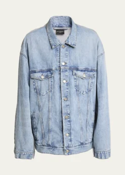 BalenciagaMen's Pieced Denim and Terry Trucker Jacket