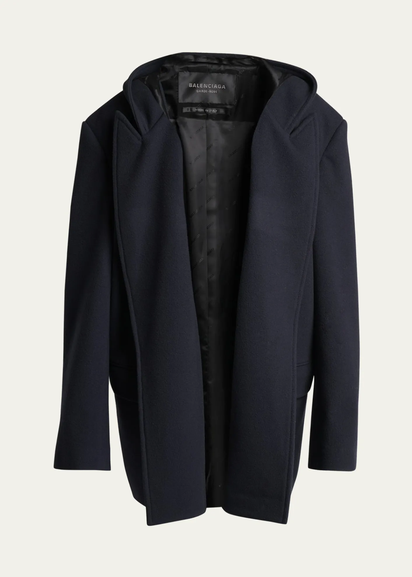 BalenciagaMen's Wool Oversized Hooded Short Coat