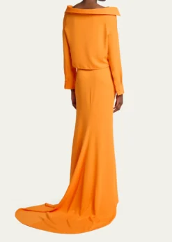 BalenciagaOff-The-Shoulder Silk Cady Asymmetric Maxi Shirtdress