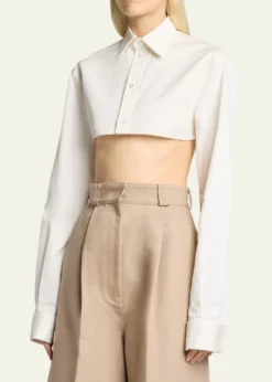 BalenciagaOrgandi Cotton-Silk Poplin Crop Collared Shirt
