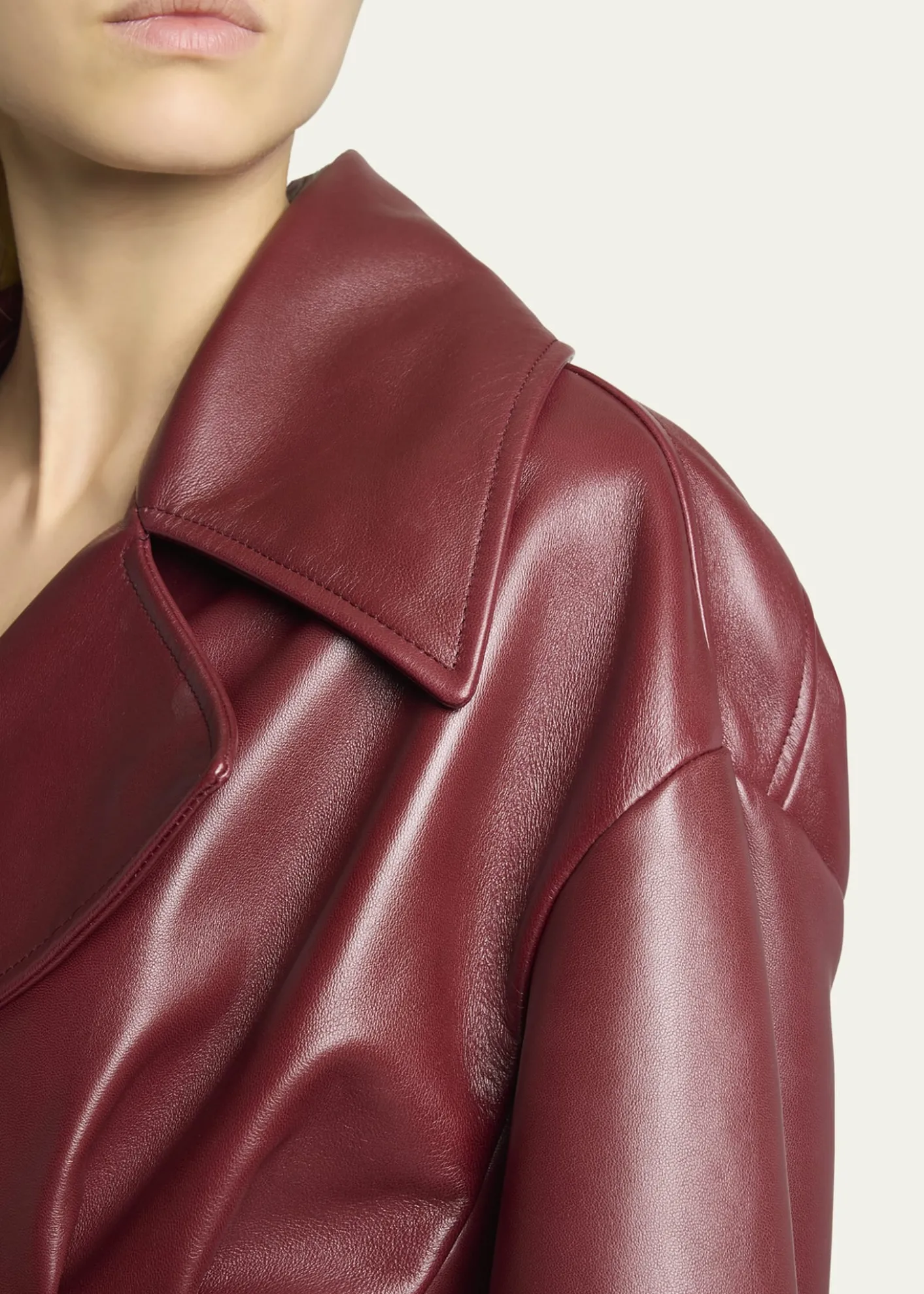 BalenciagaPleated Leather Short Peplum Trench Coat