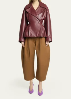 BalenciagaPleated Leather Short Peplum Trench Coat