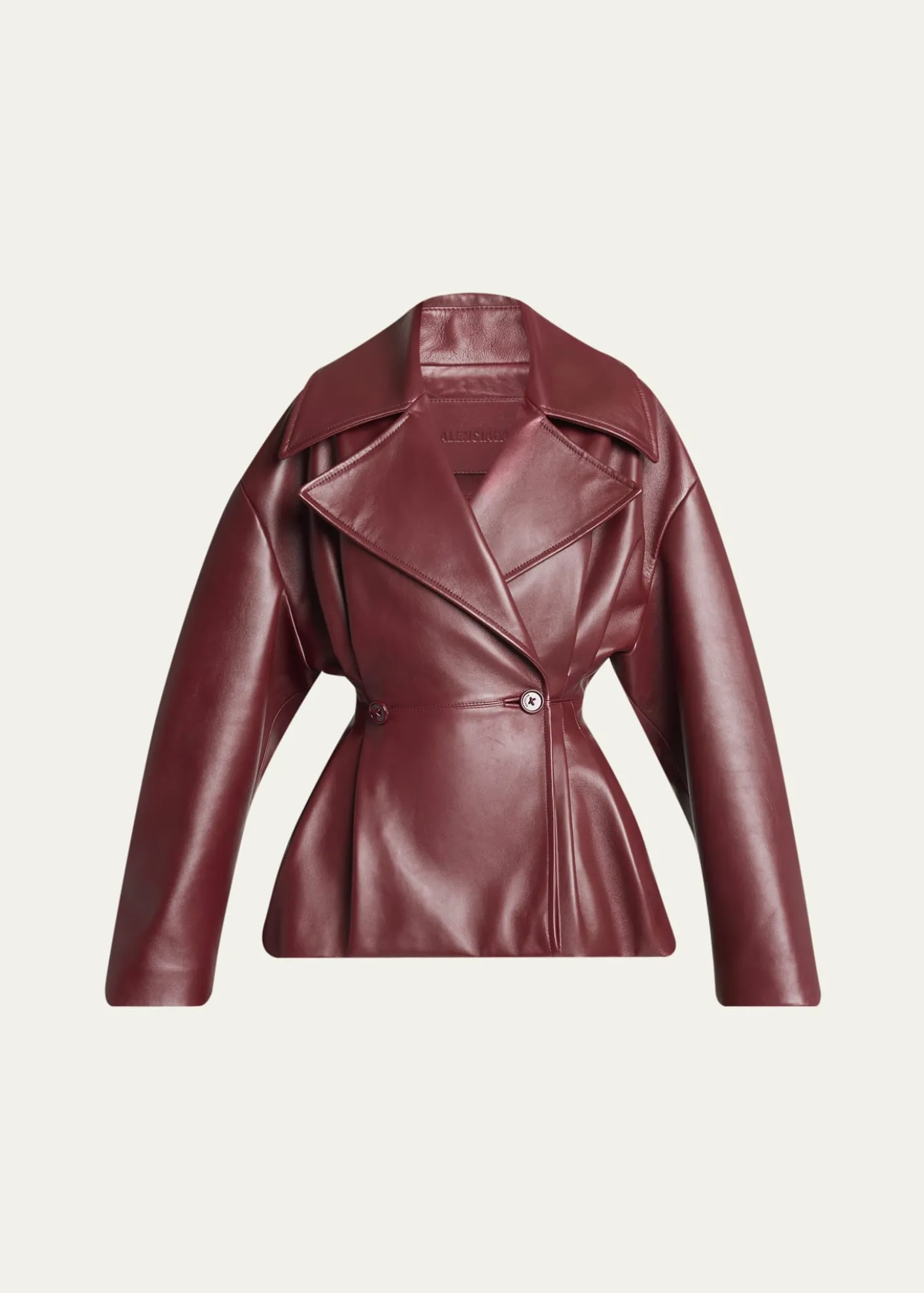 BalenciagaPleated Leather Short Peplum Trench Coat