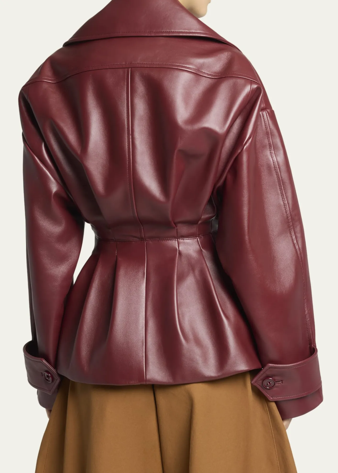 BalenciagaPleated Leather Short Peplum Trench Coat