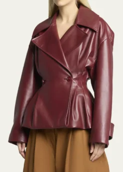 BalenciagaPleated Leather Short Peplum Trench Coat