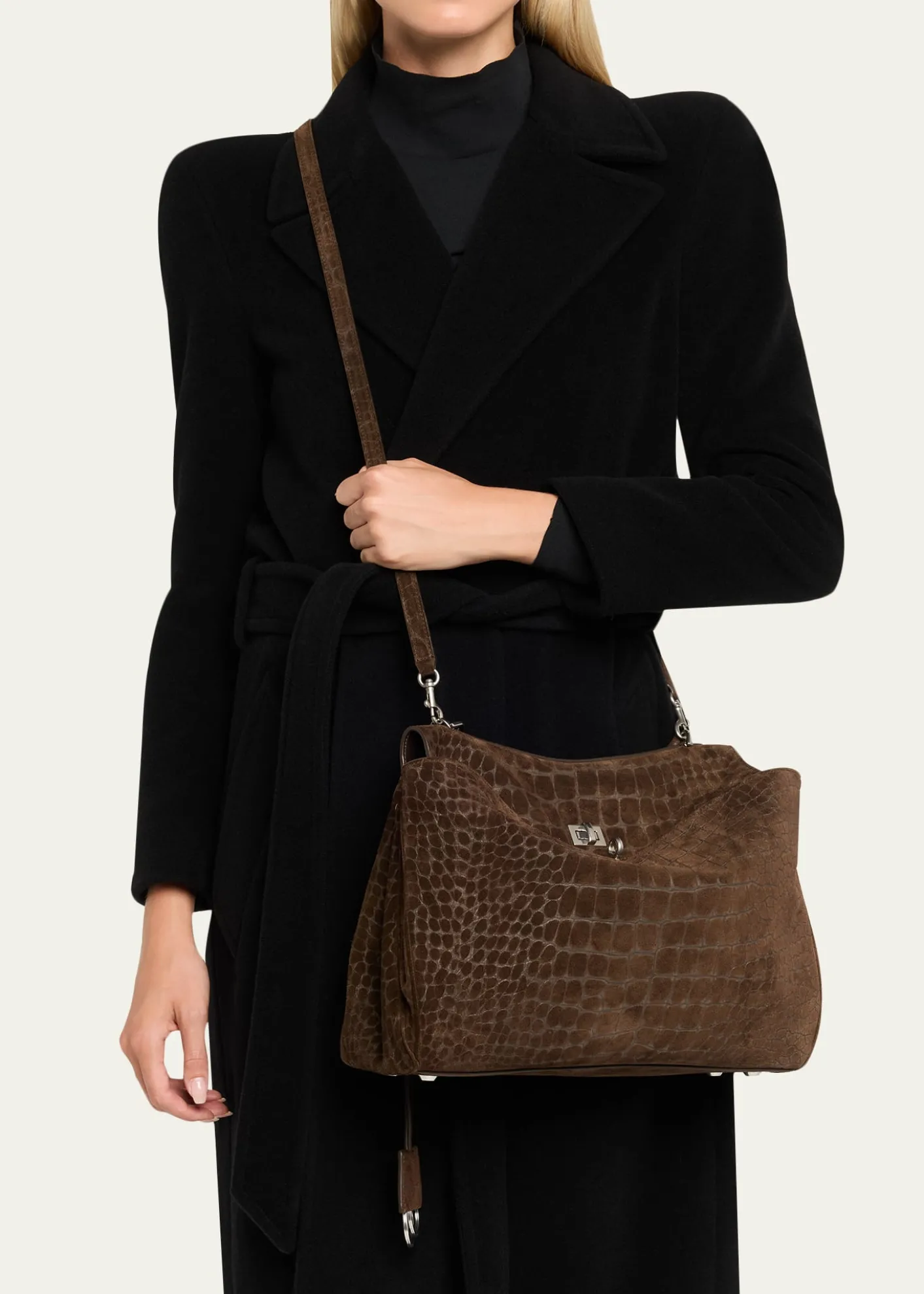 BalenciagaRodeo Medium Croc-Embossed Suede Top-Handle Bag