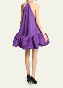 BalenciagaSilk Balloon Ruffle Mini Halter Dress