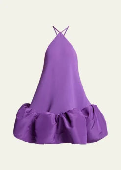 BalenciagaSilk Balloon Ruffle Mini Halter Dress