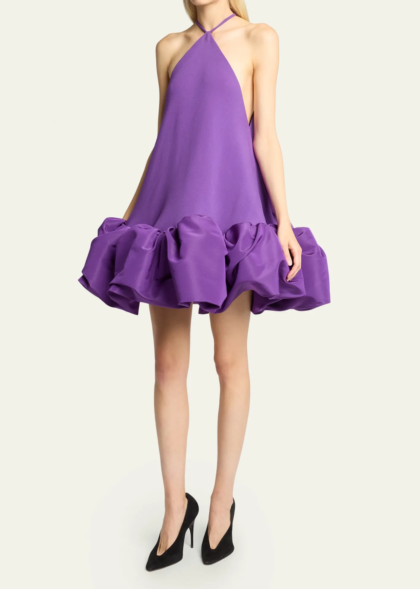 BalenciagaSilk Balloon Ruffle Mini Halter Dress