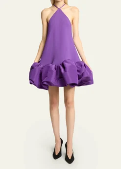 BalenciagaSilk Balloon Ruffle Mini Halter Dress