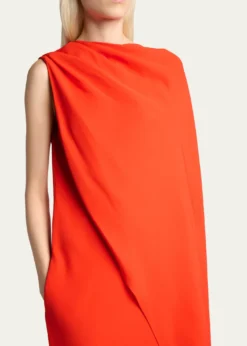 BalenciagaSilk-Wool Draped Cape Midi Dress