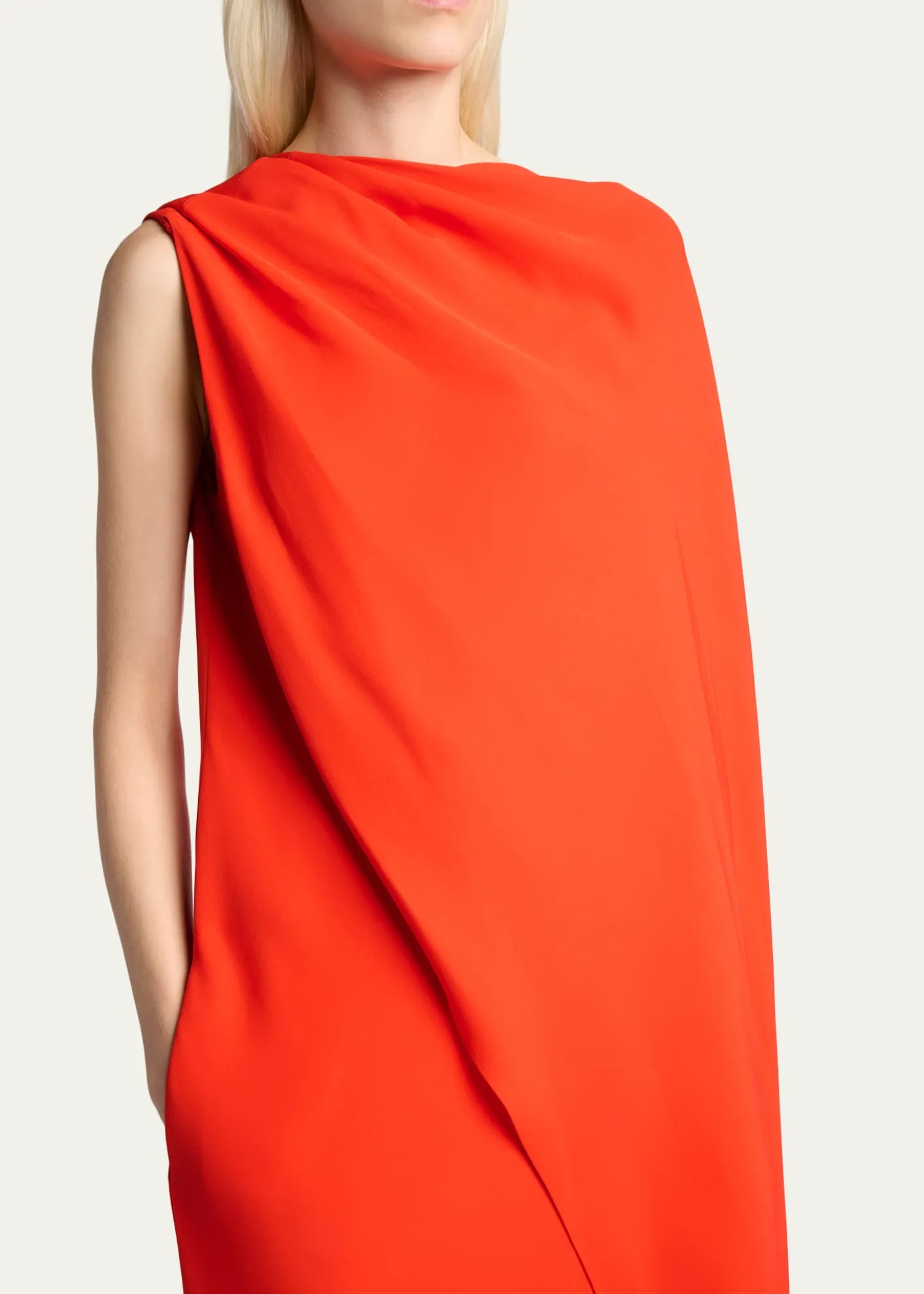 BalenciagaSilk-Wool Draped Cape Midi Dress