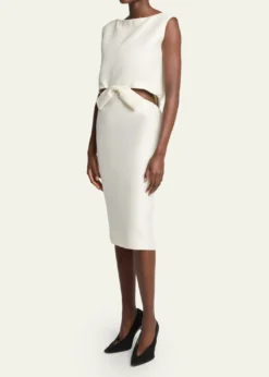 BalenciagaSleeveless Bow Draped-Back Cutout Midi Dress