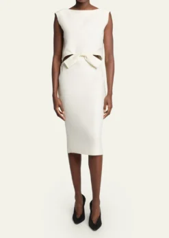 BalenciagaSleeveless Bow Draped-Back Cutout Midi Dress