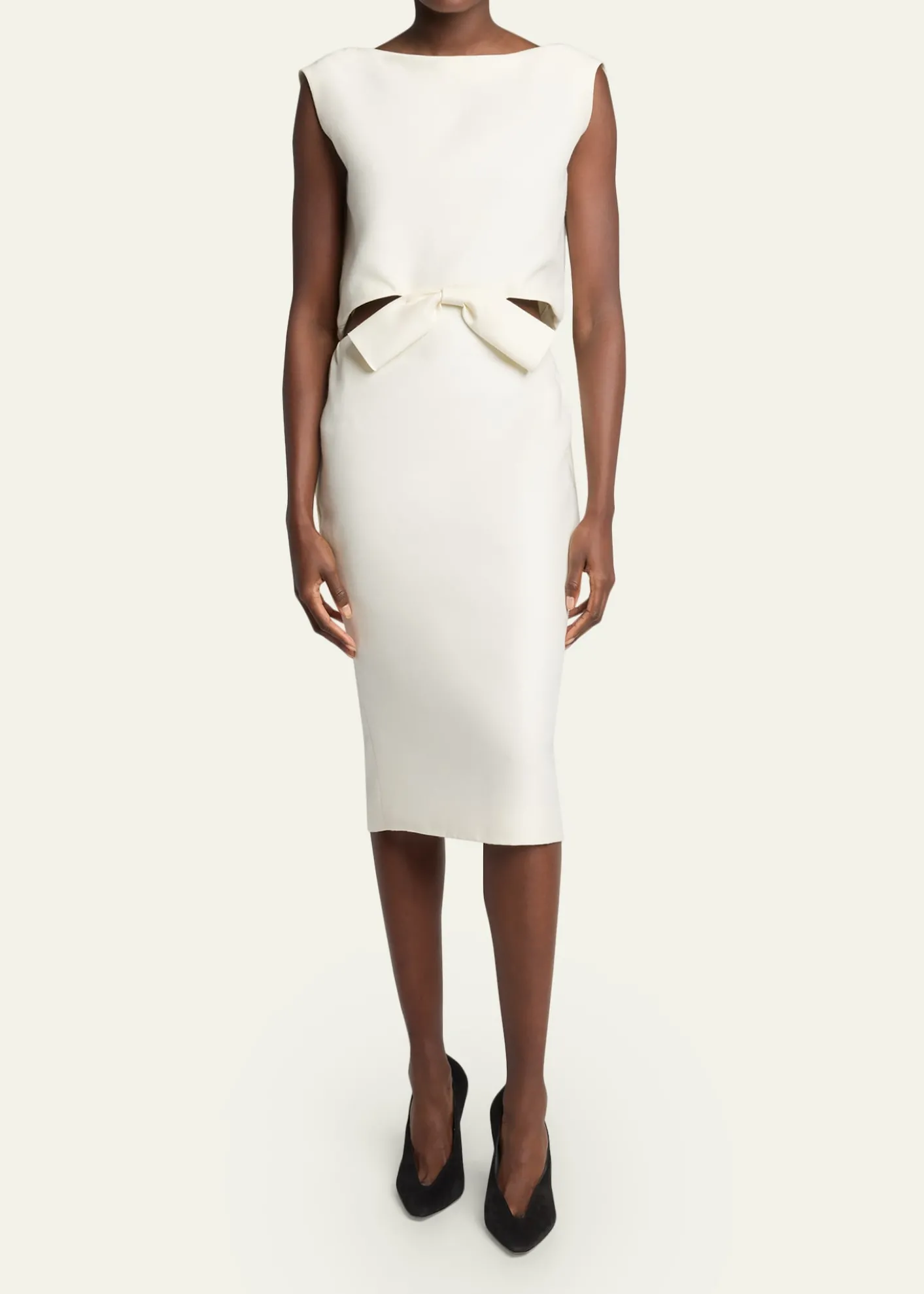 BalenciagaSleeveless Bow Draped-Back Cutout Midi Dress