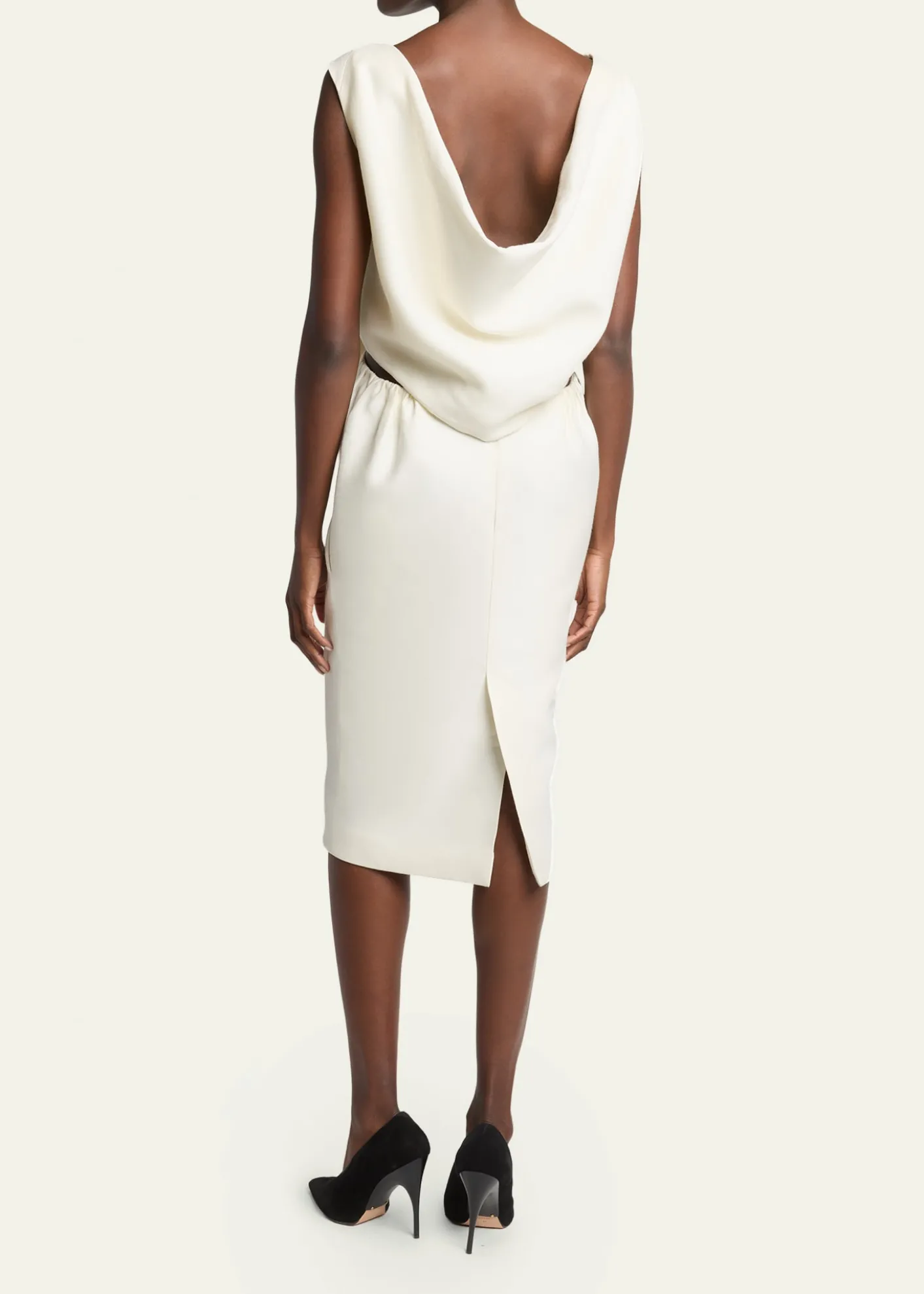 BalenciagaSleeveless Bow Draped-Back Cutout Midi Dress