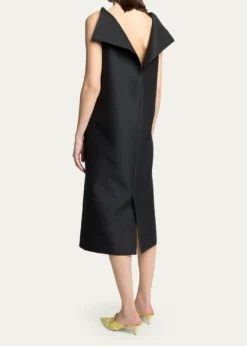 BalenciagaSleeveless Folded V-Back Midi Dress