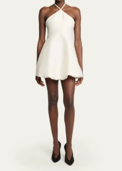 BalenciagaSleeveless Silk-Wool Crepe Balloon Mini Halter Dress