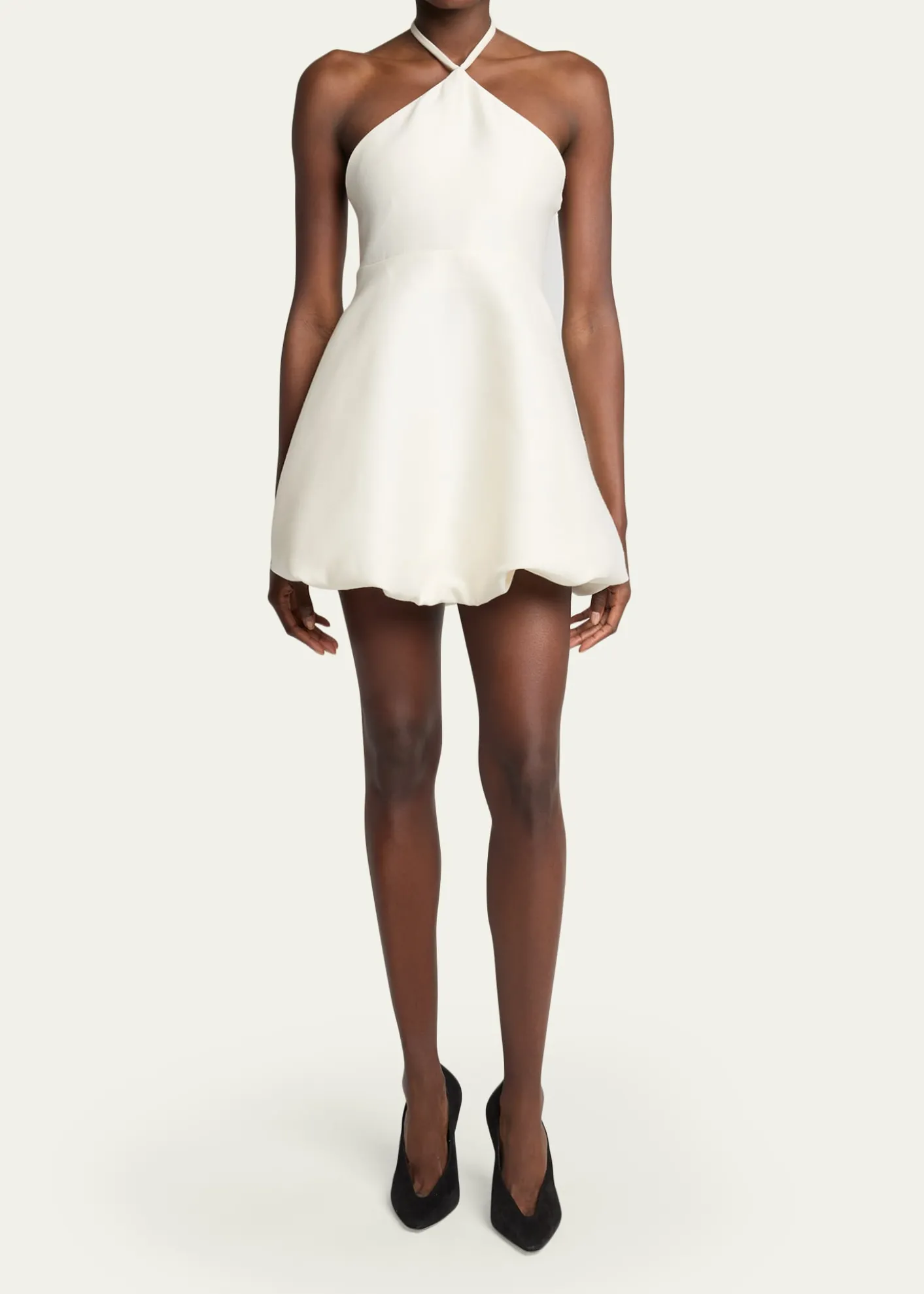 BalenciagaSleeveless Silk-Wool Crepe Balloon Mini Halter Dress