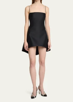 BalenciagaSquare-Neck High-Low Mini Babydoll Dress
